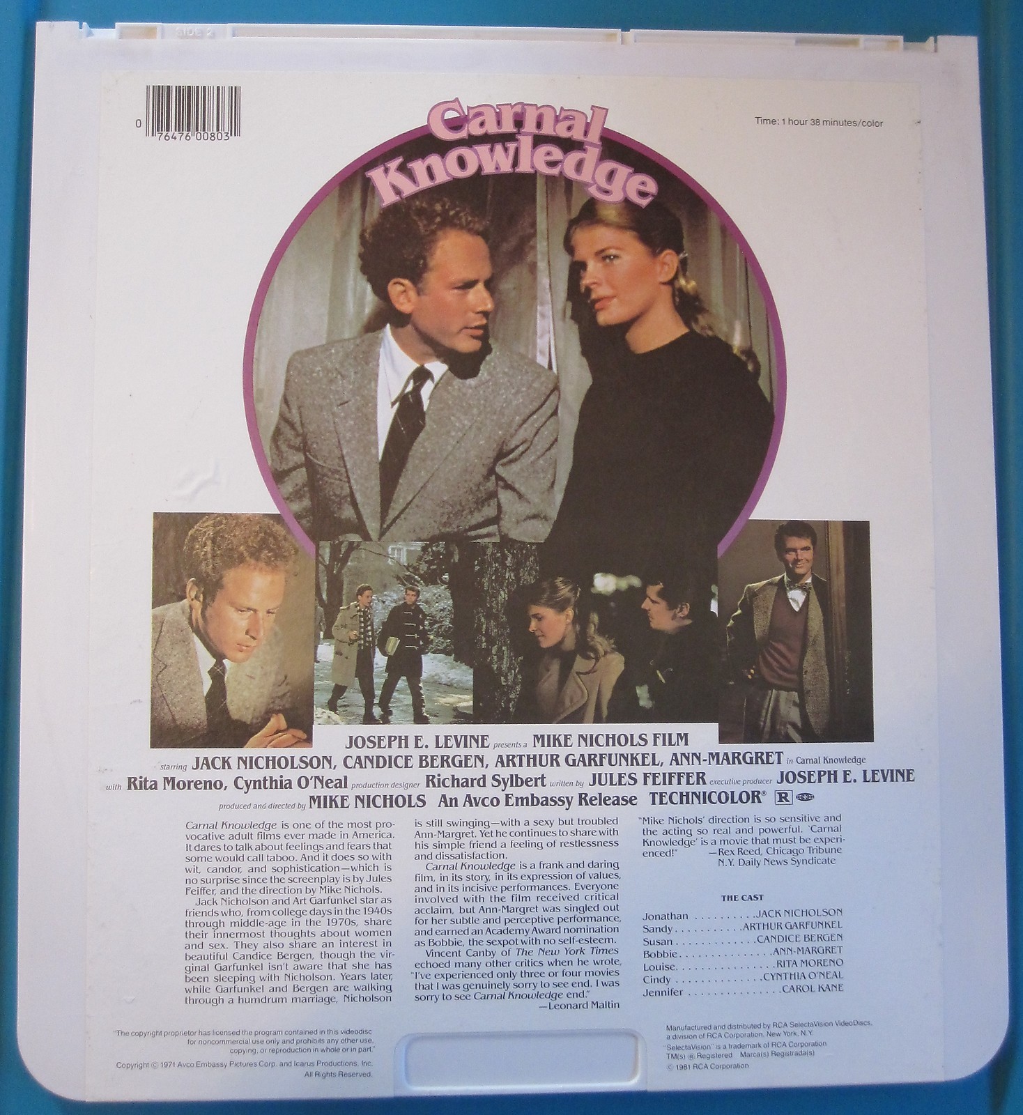 Vintage Videodisc RCA SelectaVision CARNAL KNOWLEDGE - CED