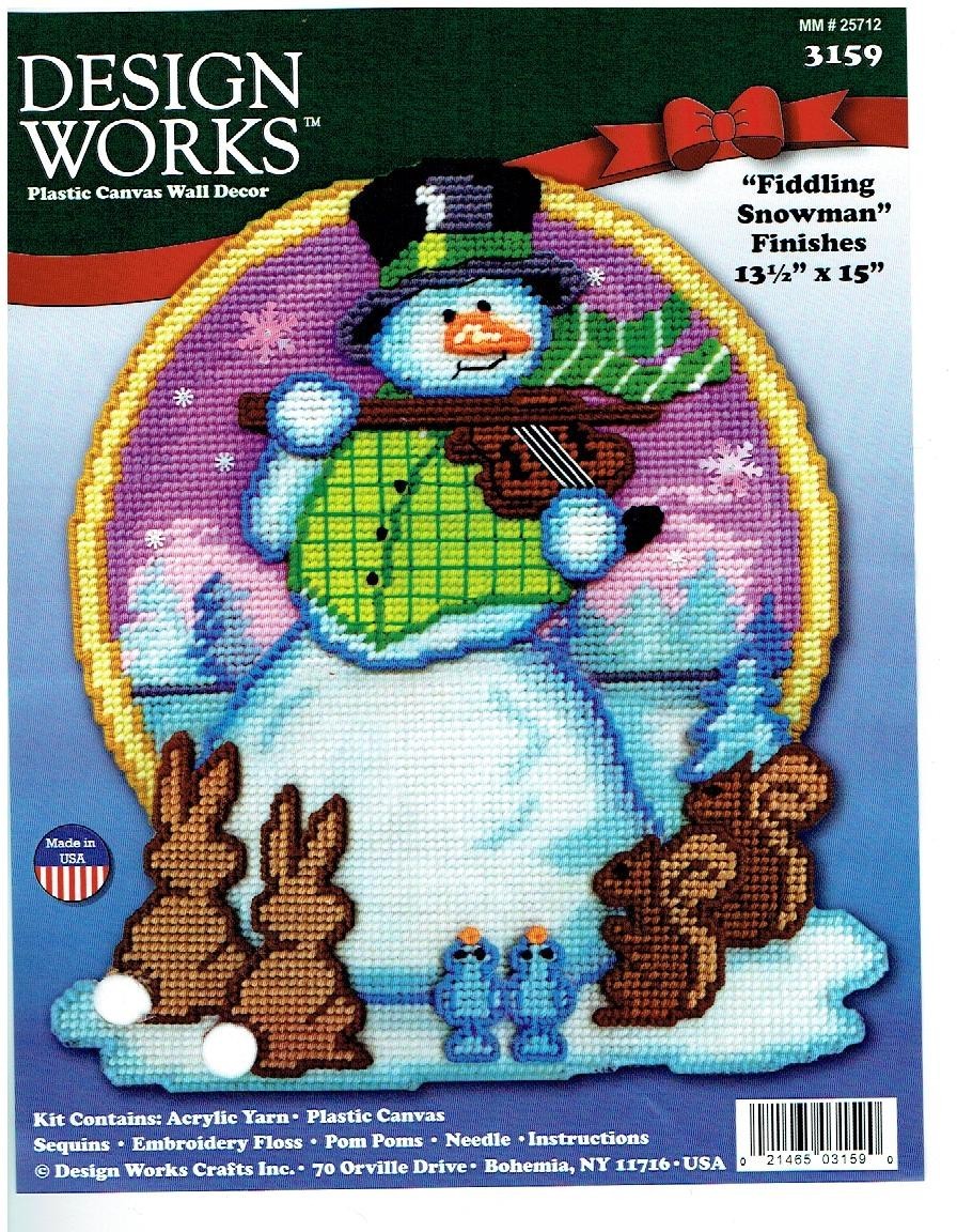 FIDDLING SNOWMAN  WALL HANGING  7ct plastic canvas PATTERN (#TF0270)