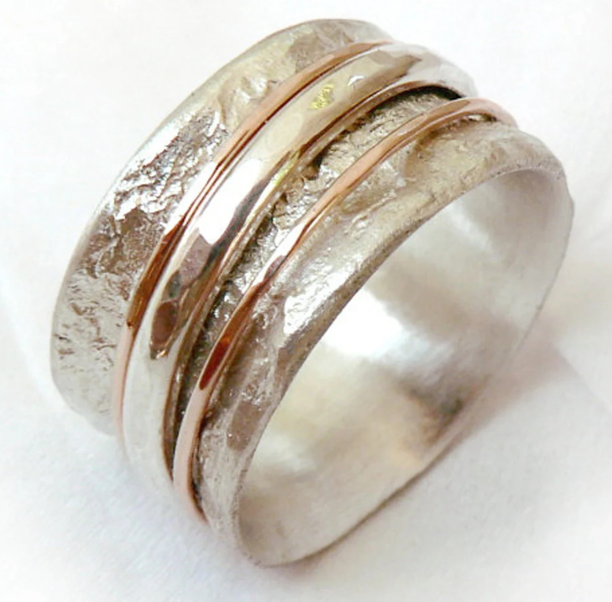 Solid Copper 925 Silver Minimalist Healing Handmade Unisex Ring, Spinner Ring