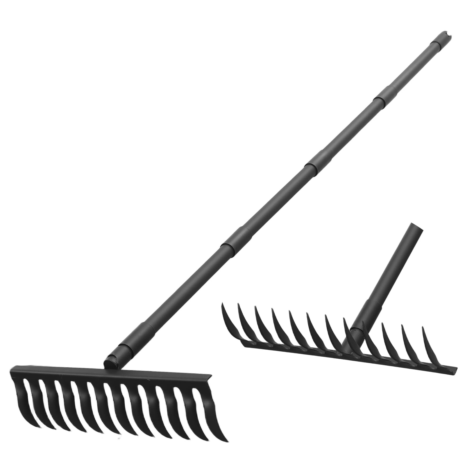 60" Bow Rake 12 Tines Metal Head Rakes with Adjustable Handle, Thatch Rake fo...