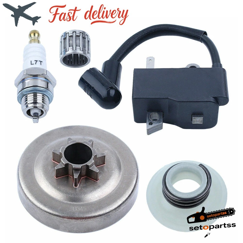 For Husqvarna 435 440 440E 445 450 0.325" 7T Clutch Drum Kit & Ignition Coil