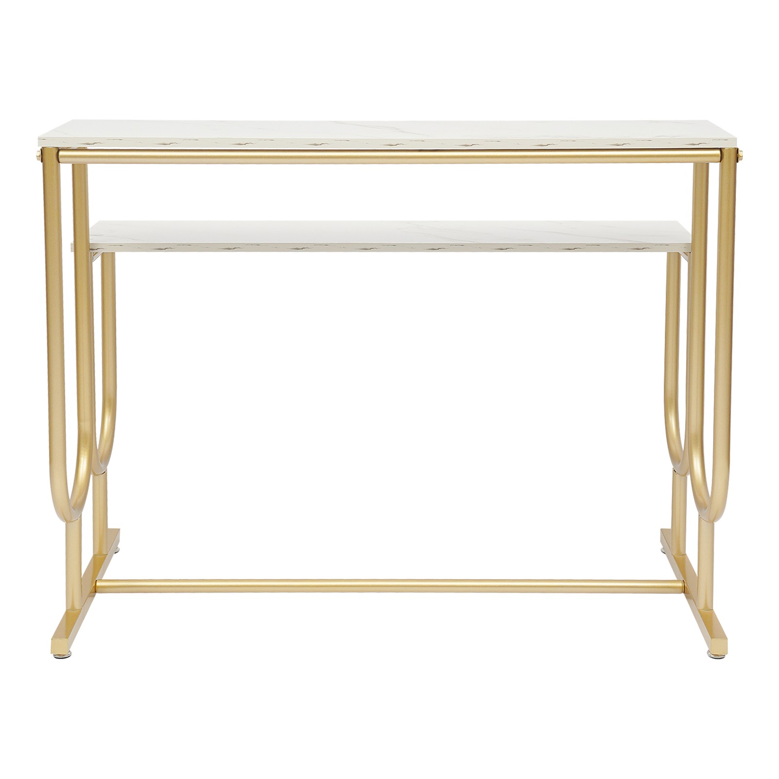 2-tier Display Stand Marble Pattern Shelf With Gold Frame For Retail/entryway
