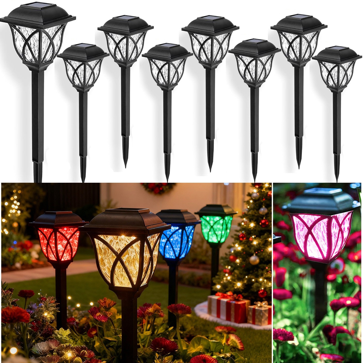 8Pack LED Solar Pathway Stake Lights Outdoor Garden Walkway Lawn Landscape Lamp