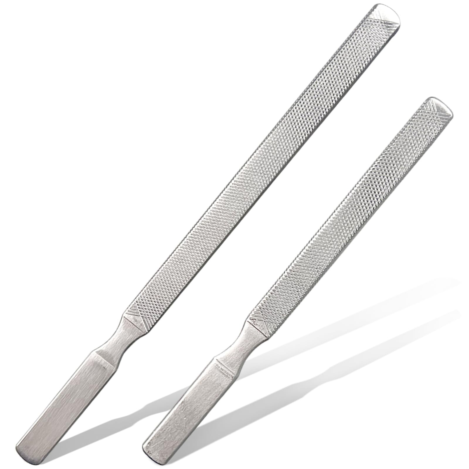 2-Pack Stainless Steel Toe Nail Files, 4-Sided Design for Thick Nails, Silver