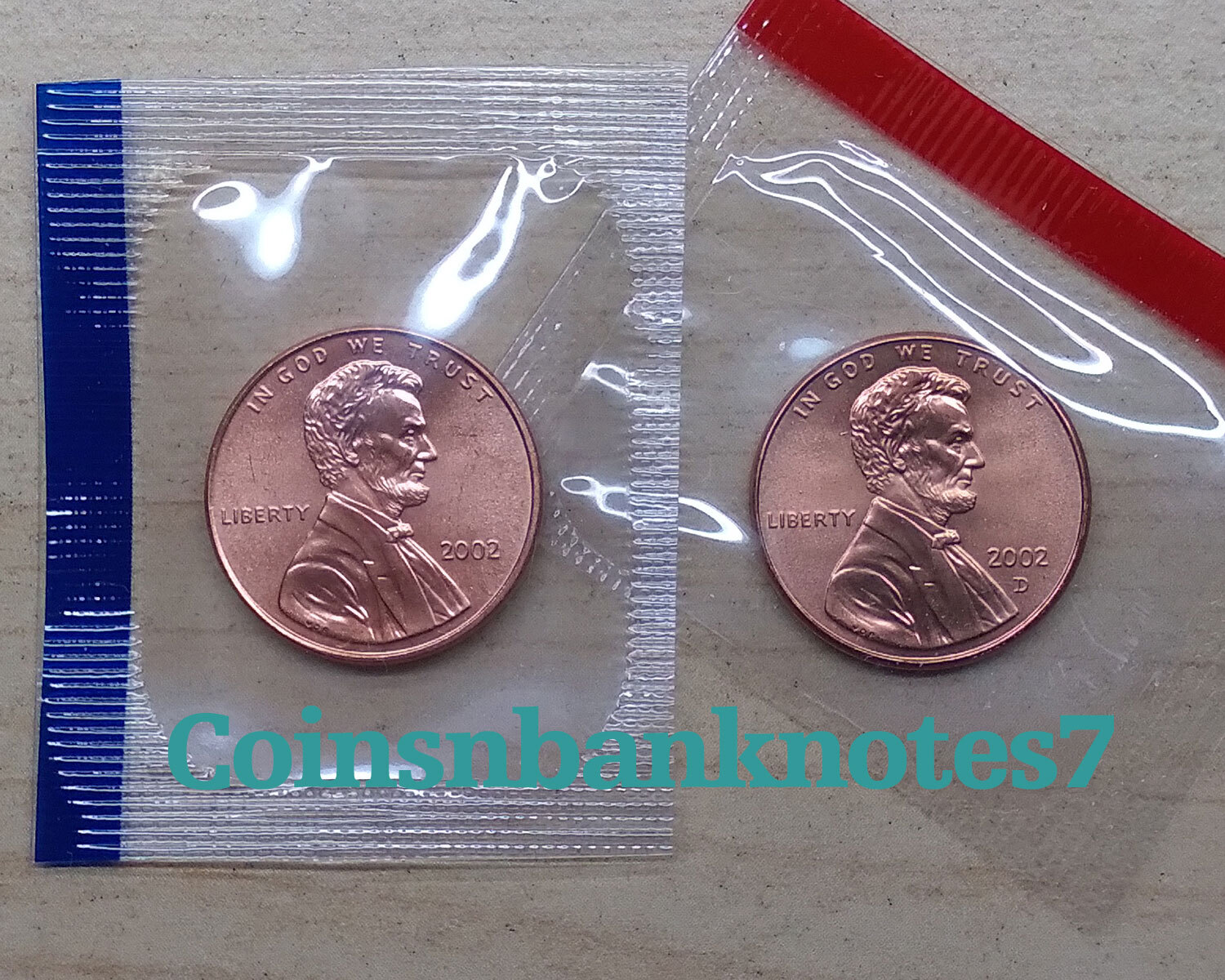 2002-D & P Lincoln Cent BU / Sealed in Cello from US Mint Set