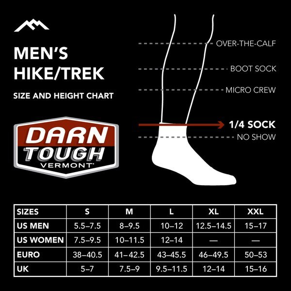DARN TOUGH 1959 Mountain Gray Men's Hiker Quarter Midweight Hiking Sock 1/4 Cush