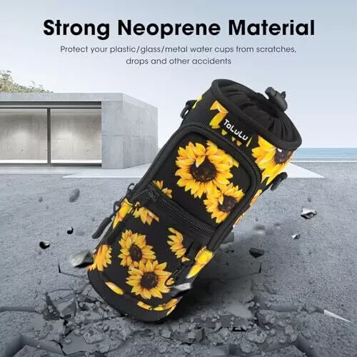 Water Bottle Carrier Bag 25/32/40oz with Phone Pocket, 25 OZ Sunflower