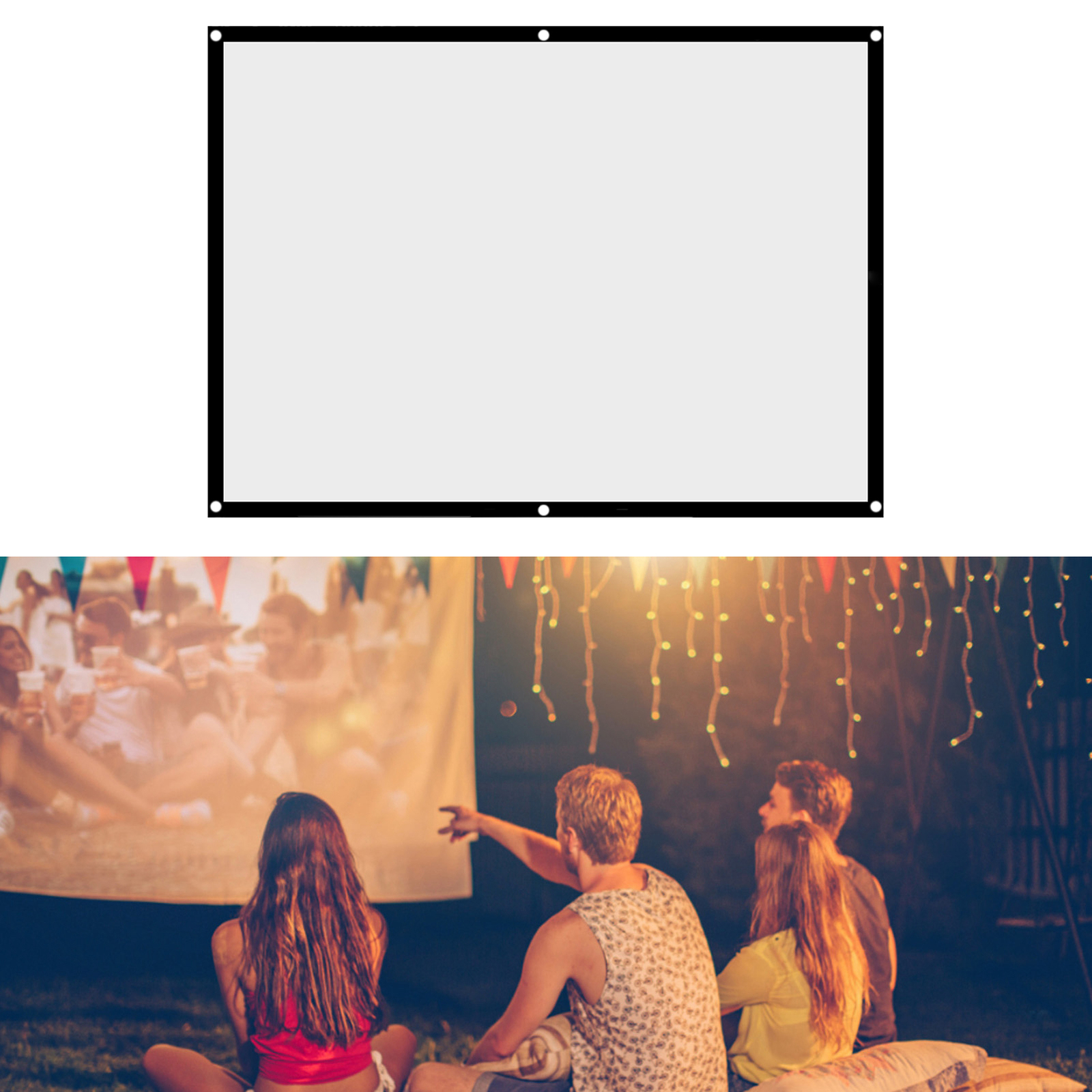 Diagonal 60100 Inch Portable White Projector Curtain For Open-Air Cinema QH1