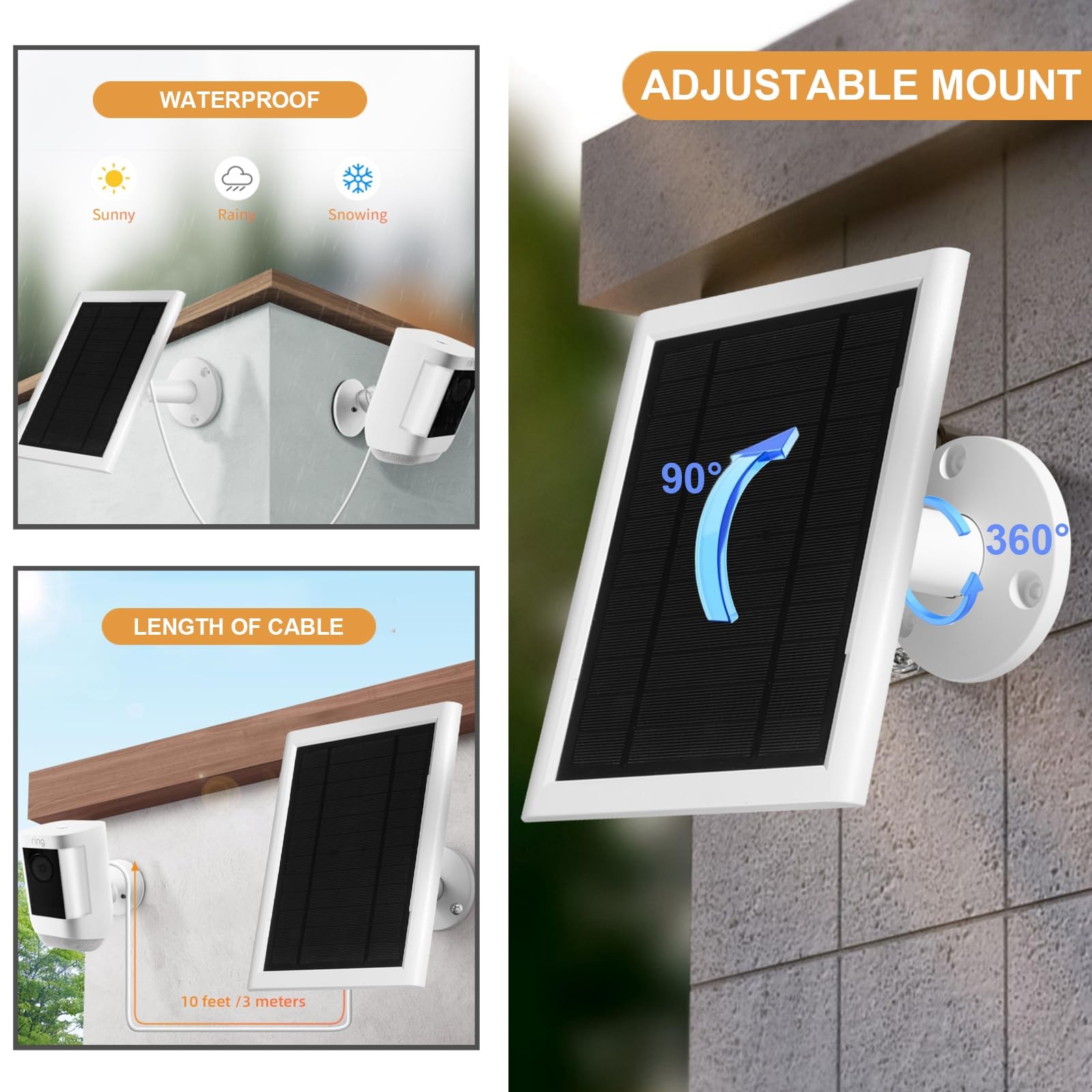 5W Solar Panel Compatible for Ring Camera Spotlight Cam Plus/Pro Battery Stic...