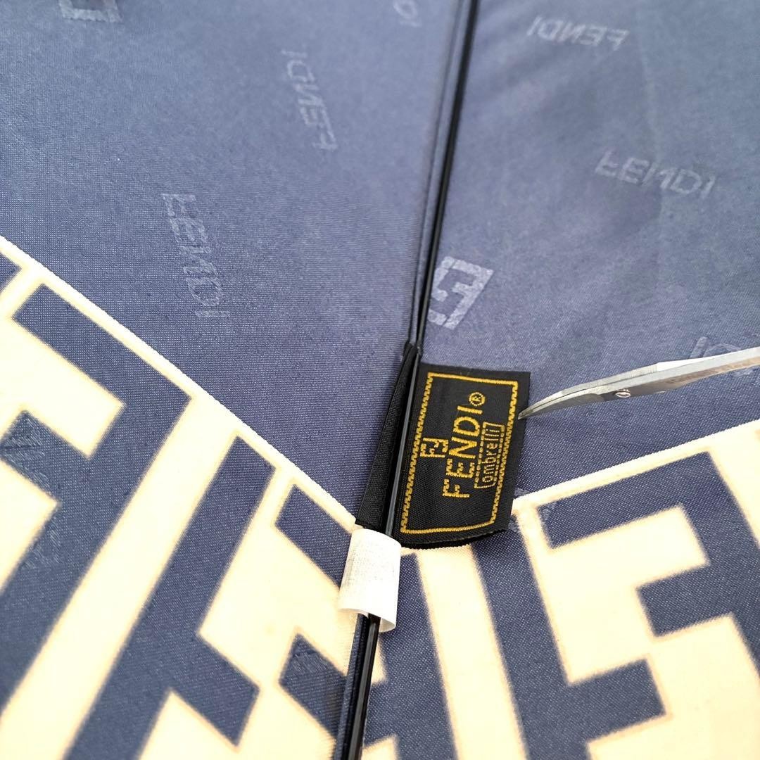 FENDI Zucca Pattern Folding Umbrella Navy Blue Compact Portable Polyester