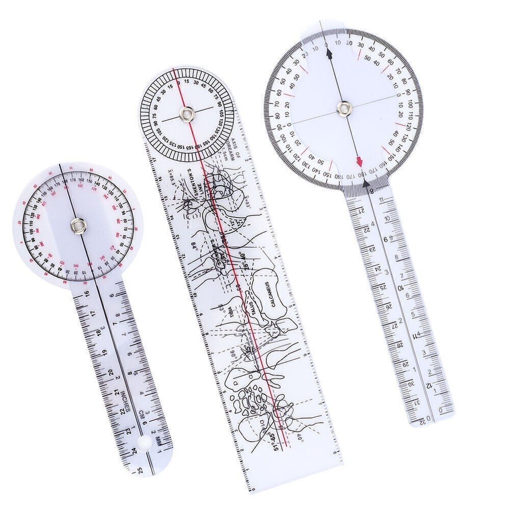 3Pcs 6/8/10inch 360 Degree Protractor Angle Medical Ruler Spinal Goniometer