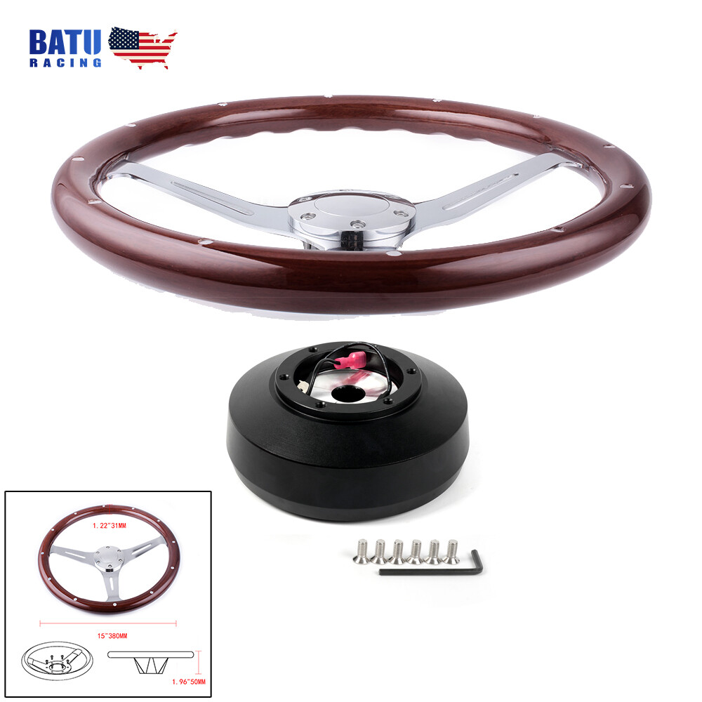161H Short Hub Adapter +15in Wood Steering WheelFor 92-97 Ford F150/F250/Ranger