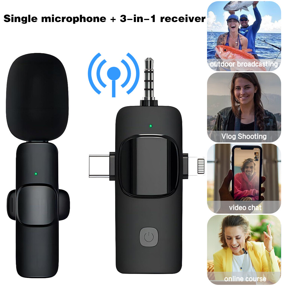 For Android/iphone 3 in 1 Wireless Lavalier Microphone Audio Video Recording Mic
