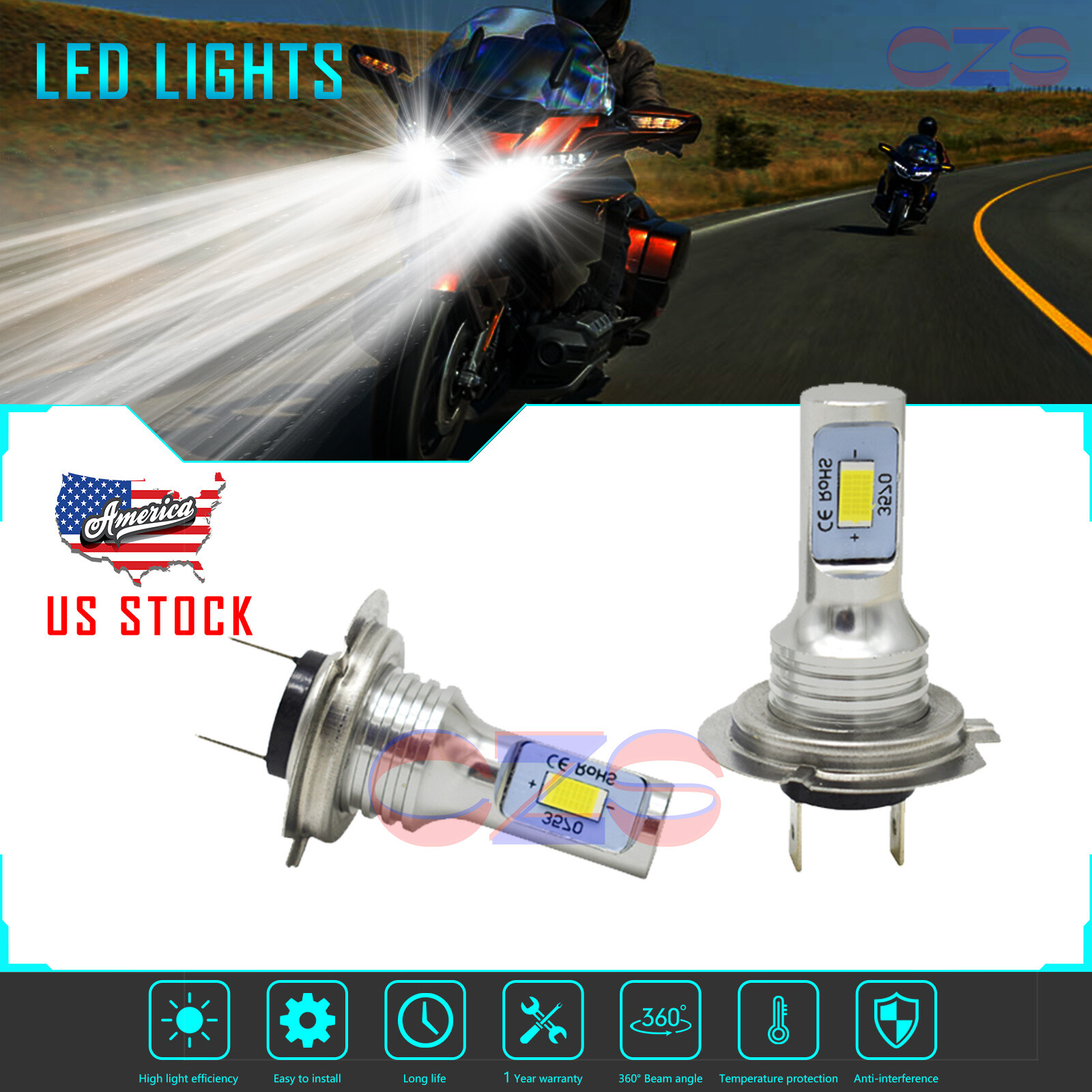 2x 2SMD White LED Headlight Bulbs For Honda Goldwing GL1800 2001-2016