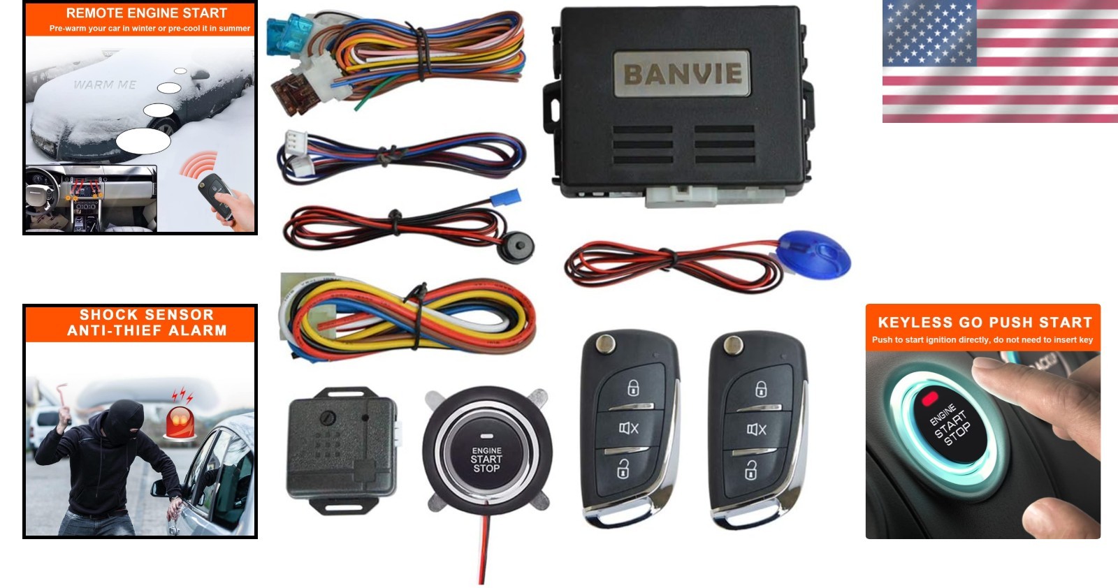 Comprehensive Keyless Entry Security Alarm + Remote Engine Start & Trunk Release