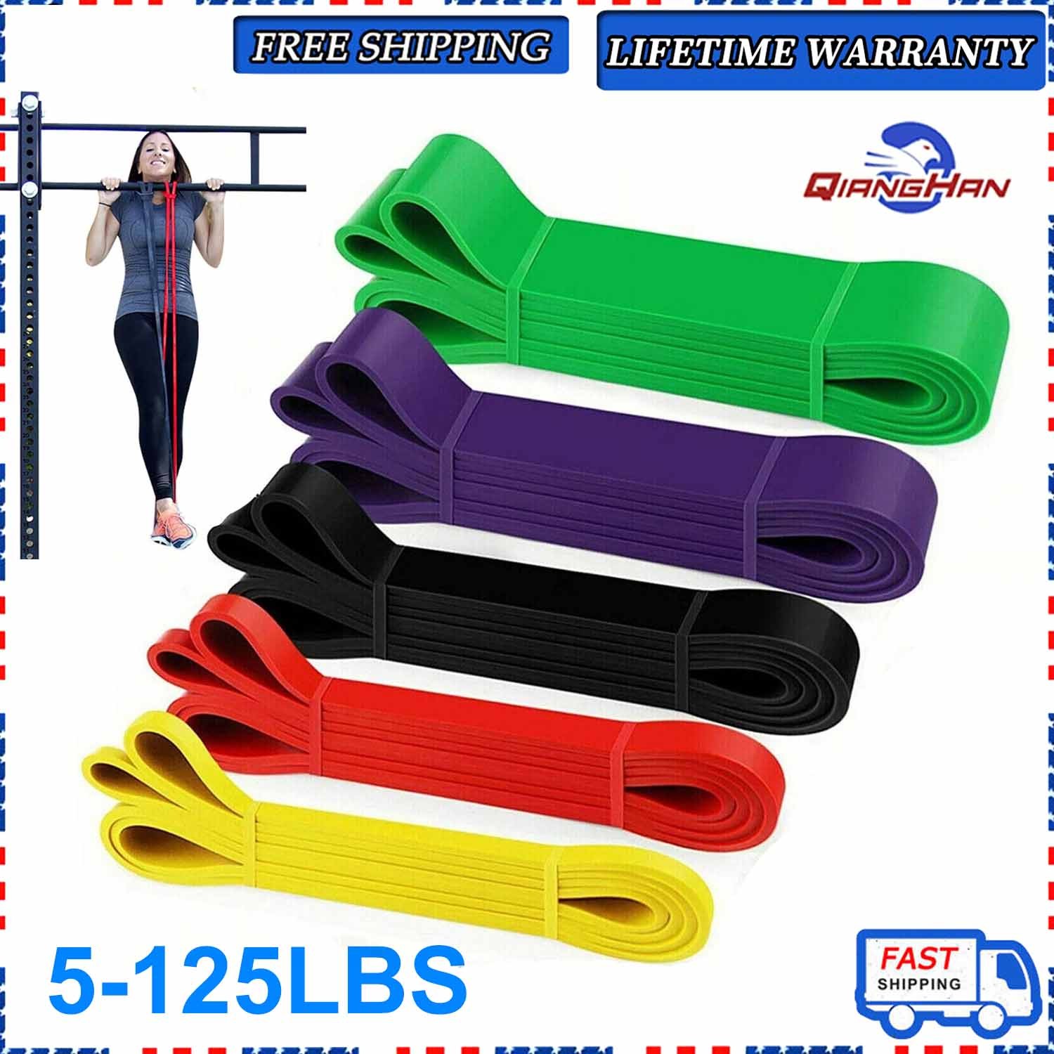 5-125lbs Resistance Bands Set Yoga Pull Up Band Assist Fitness Workout For Gym