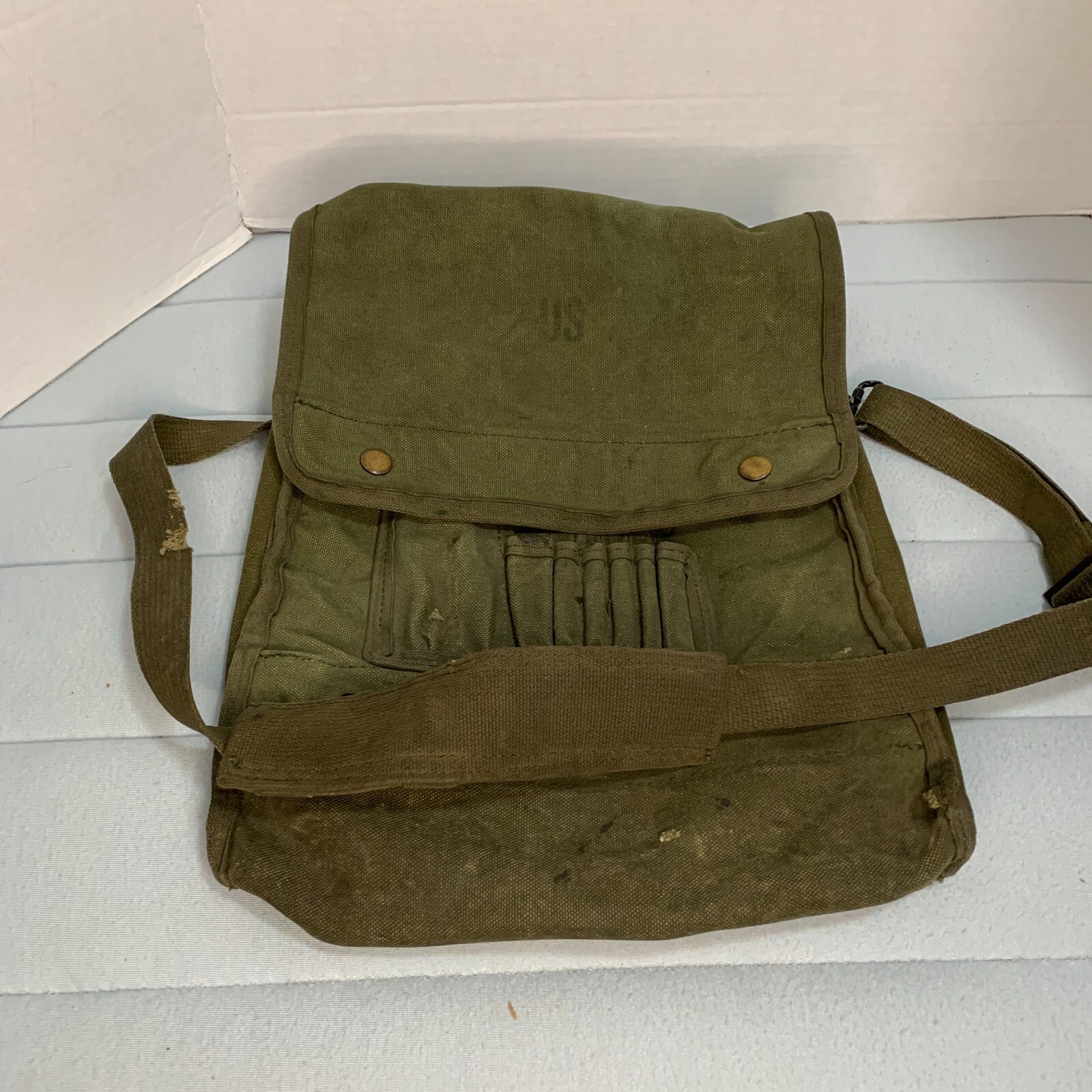 Vintage US Military Army Map Photograph Canvas Dispatch Field Bag