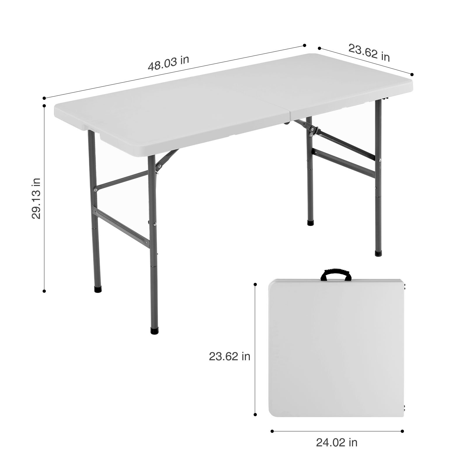 Portable Patio Picnic Table with Handle, Folding Table, White Waterproof Panel