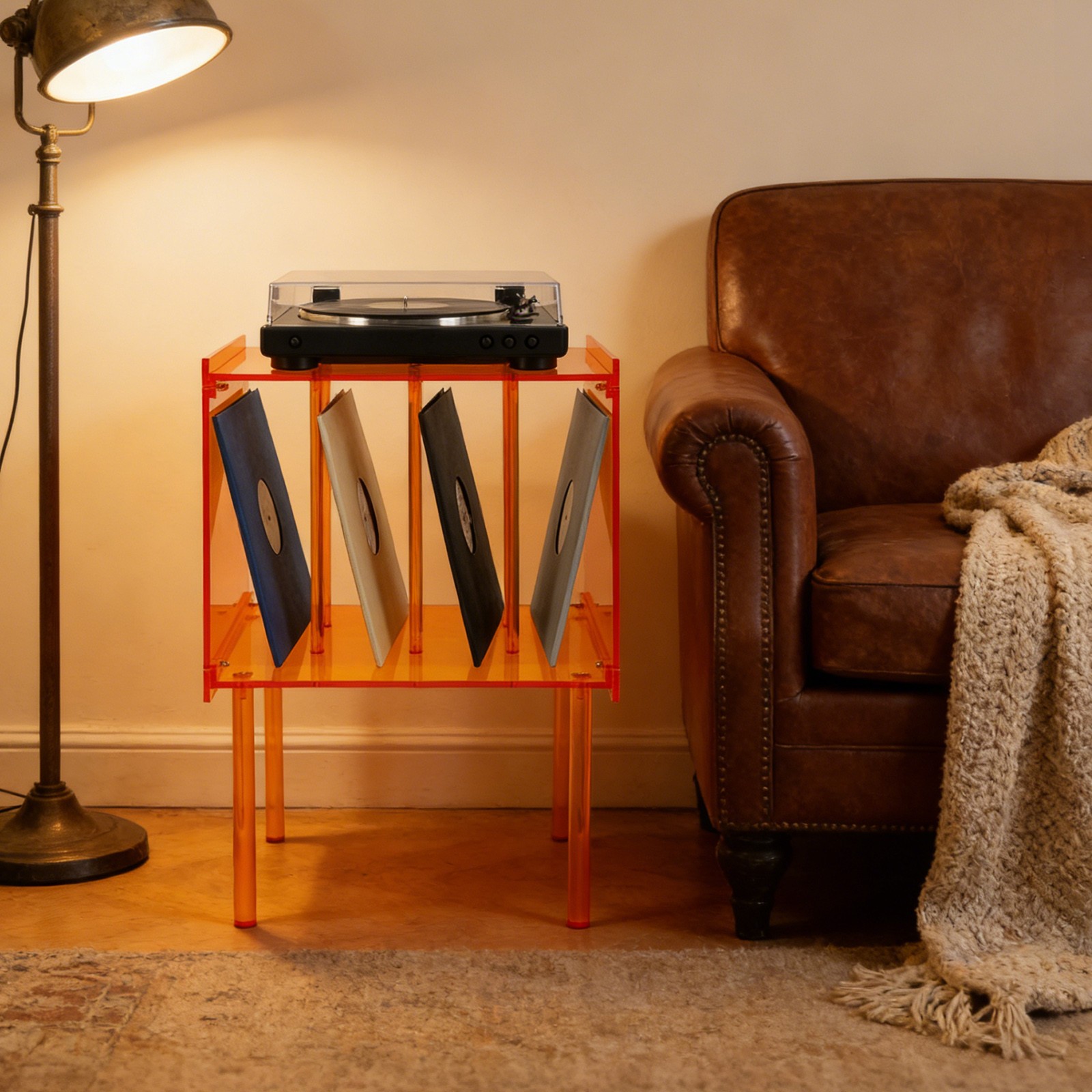 Acrylic Record Player Stand, Record Player Stand W/ Storage, Acrylic Side Table