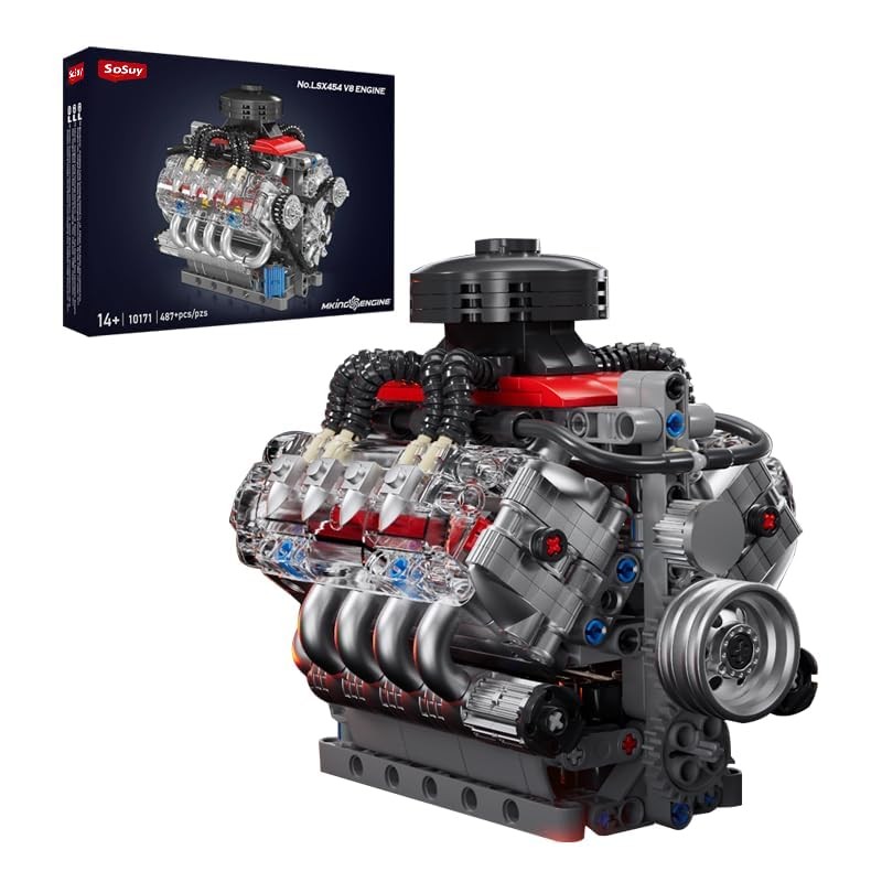 V8 Engine Building-Blocks Sets, Working Motor Model, 487+PCS Mechanic 454V8