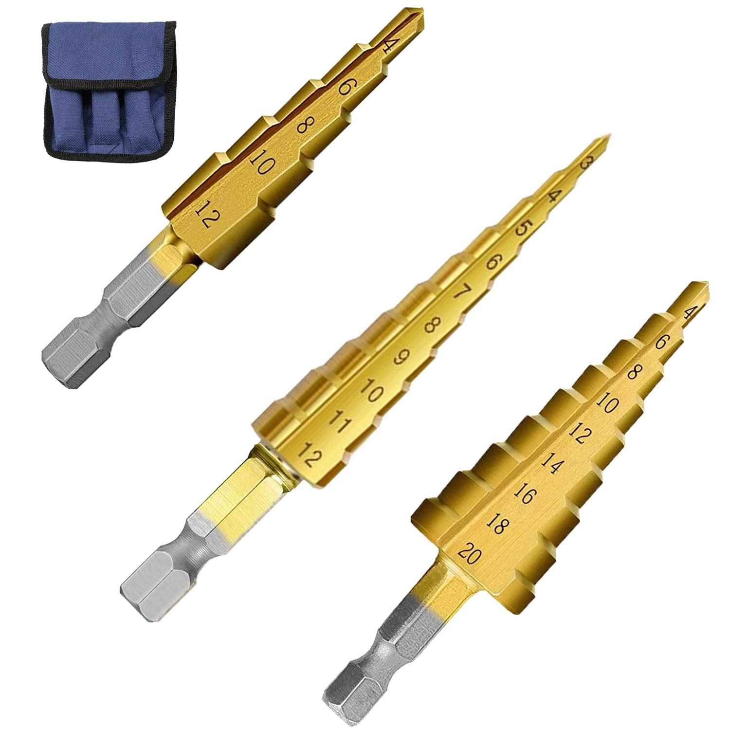3pcs Metric Step Drill Bit, Hss Step Drill Bit Set High Speed Steel Step Bits...