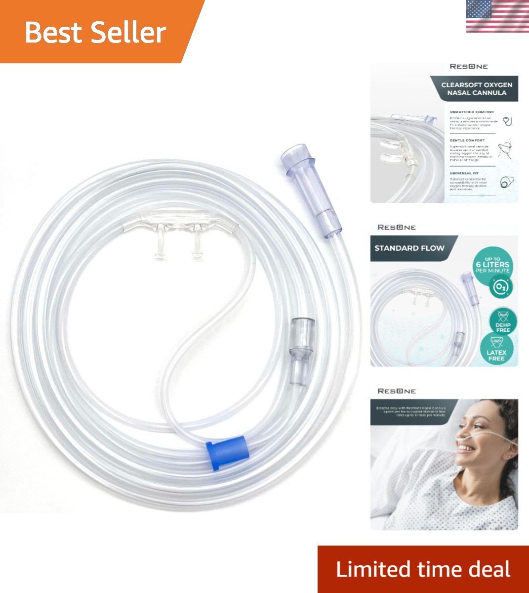 2Ft Soft Adult Oxygen Nasal Cannula 5-Pack - Curved Prongs, Crush-Resistant T...