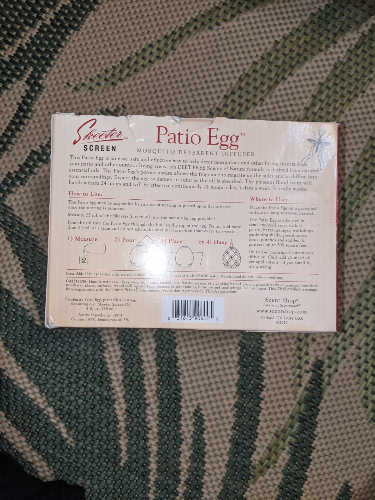 90600 Mosquito Deterrent, Patio Egg Diffuser & 4-oz. Oil