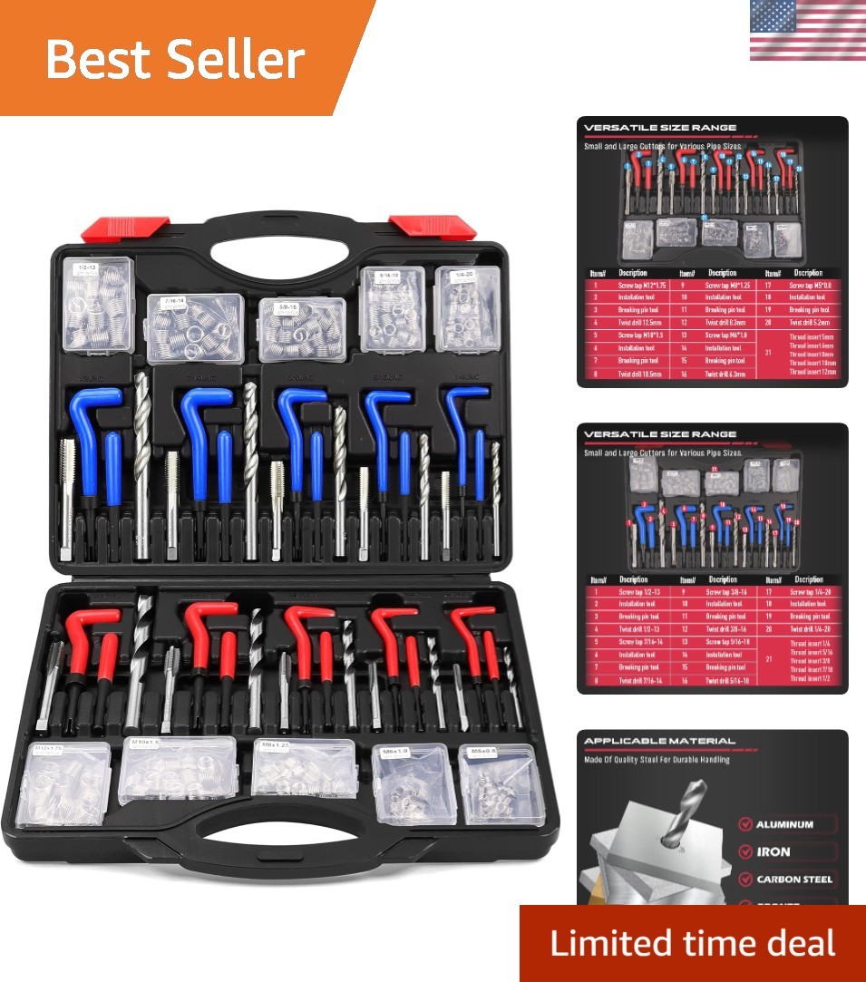 Comprehensive 320-Piece Heli Coil Rethreading Kit for Automotive Maintenance
