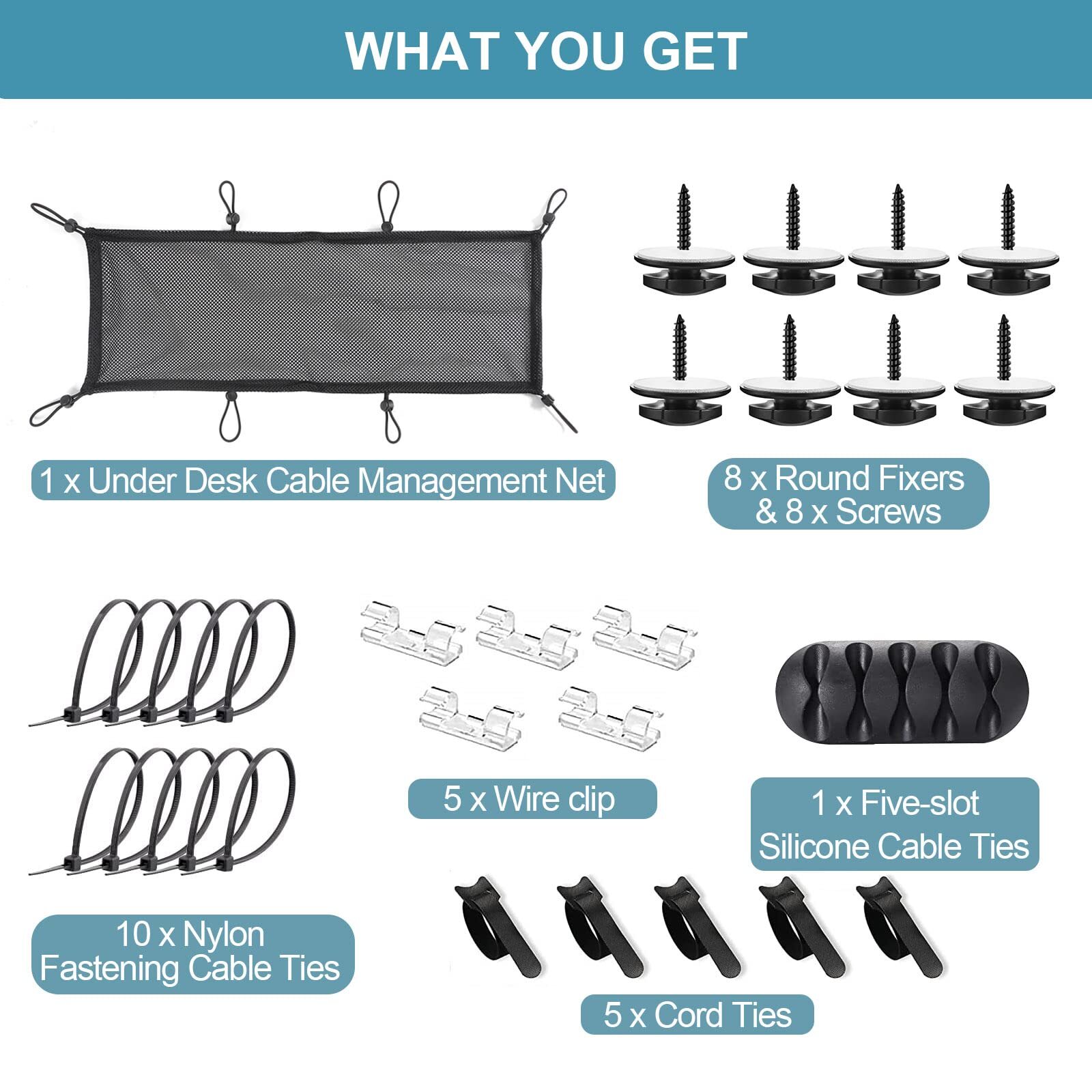 Under Desk Cable Management Net 36pcs Under Table Cord Management Mesh Organizer