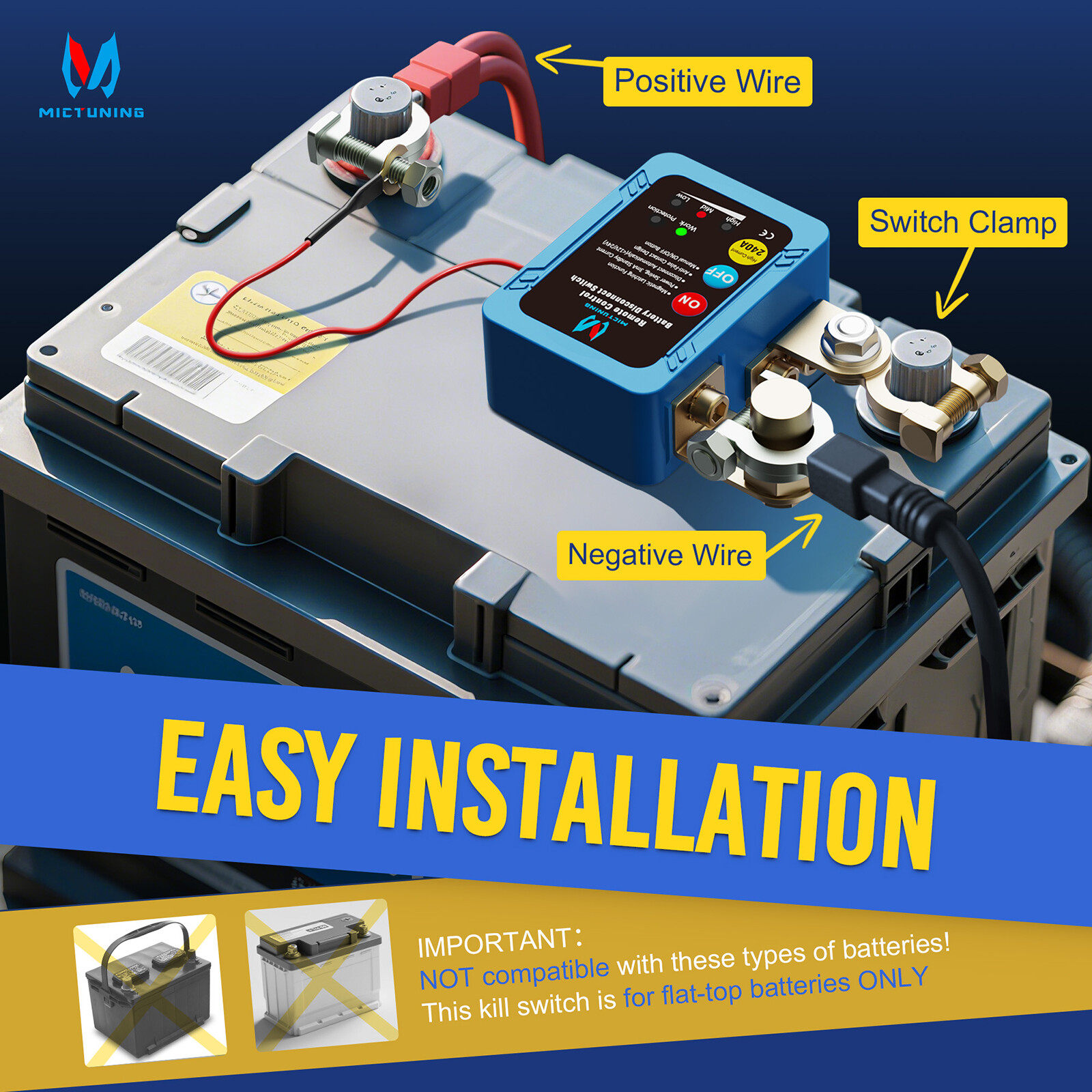 12V 240A Remote Battery Disconnect Switch Kill Automatic Power Shut Off Switch
