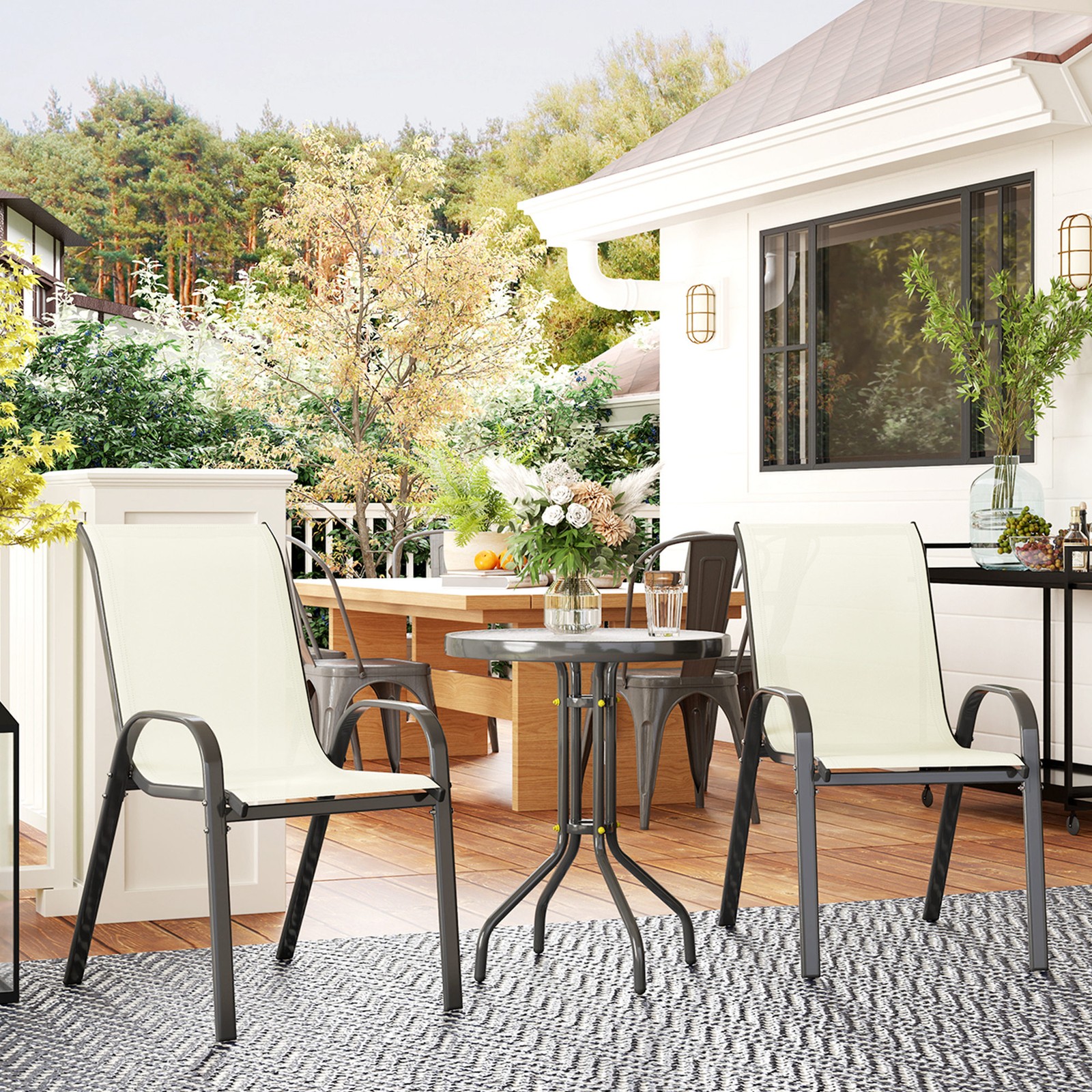 3 Piece Bistro Set, Outdoor Patio Table and 2 Chairs Set for Garden Deck