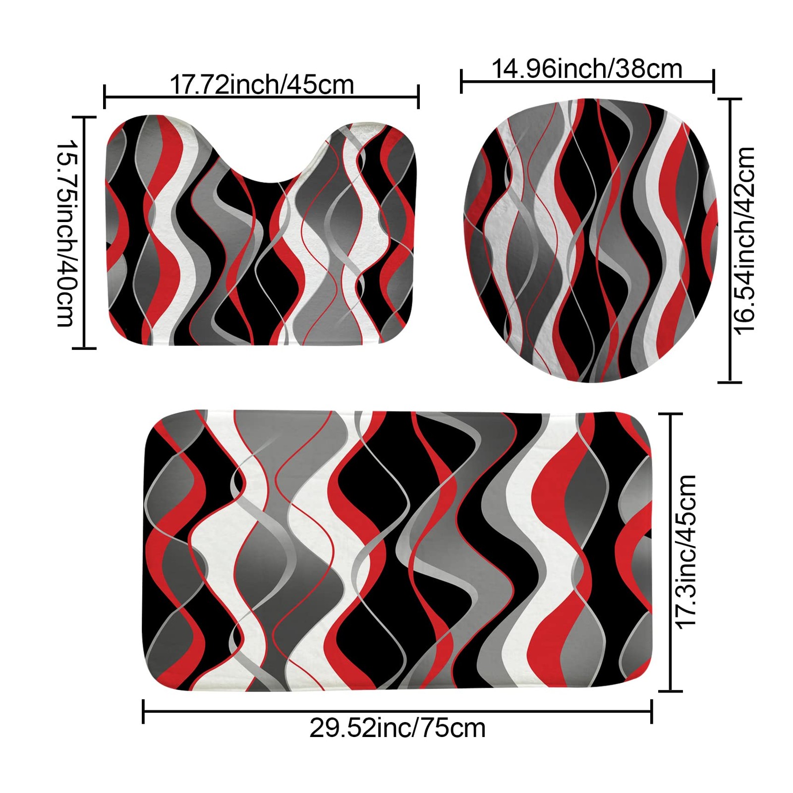 Red Shower Curtain Set with Rugs 72 x 72 4pc