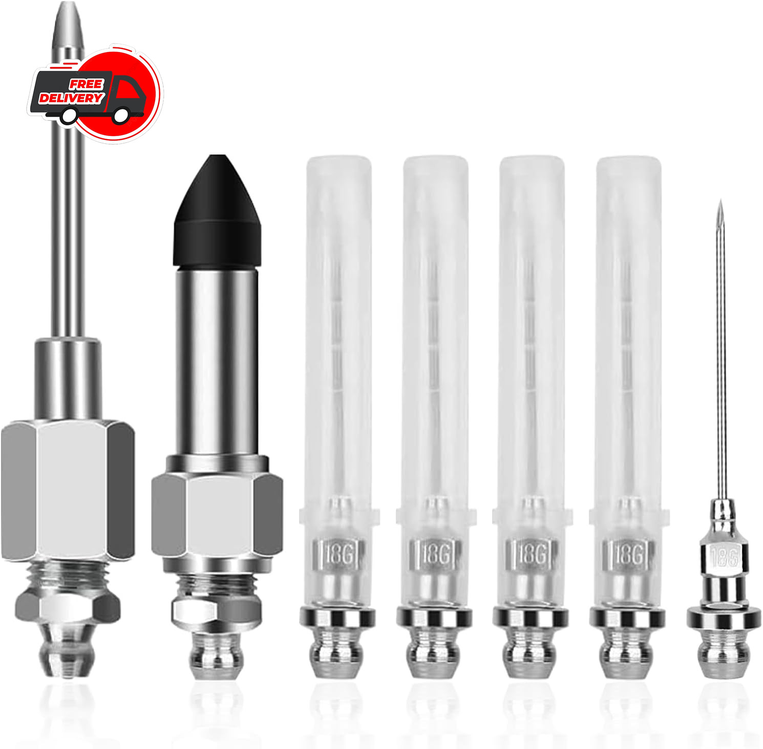 Grease Gun Needle Tip Kit 7 Pcs, 5Pc Grease Gun Needle Tip Mouth+ 1Pc Rubber