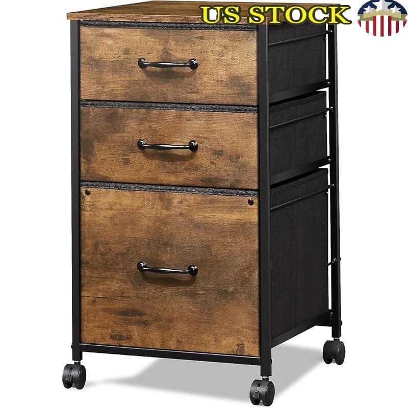Mobile File Cabinet Rolling Printer Stand 3Drawer Fabric Vertical Filing Cabinet