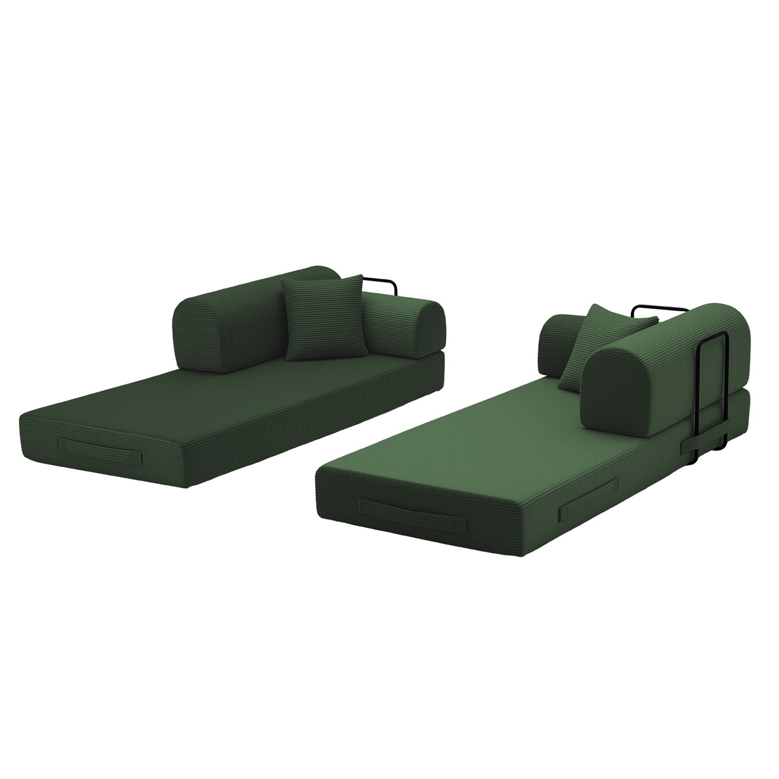 Convertible Sleeper Sofa Bed, Corduroy Folding Couch, Dark Green