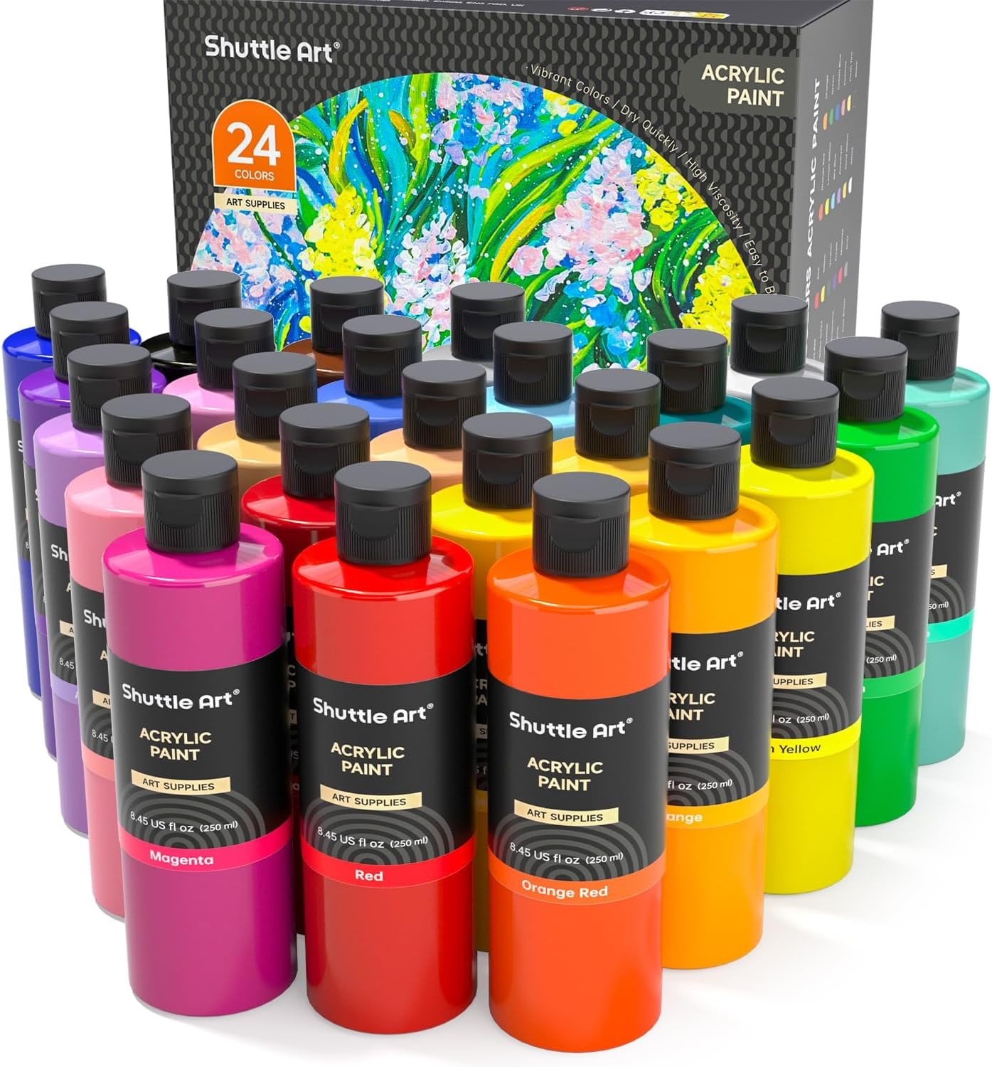 Shuttle Art Acrylic Paint, 24 Colors 8.45 Fl Oz (Pack of 24), 24