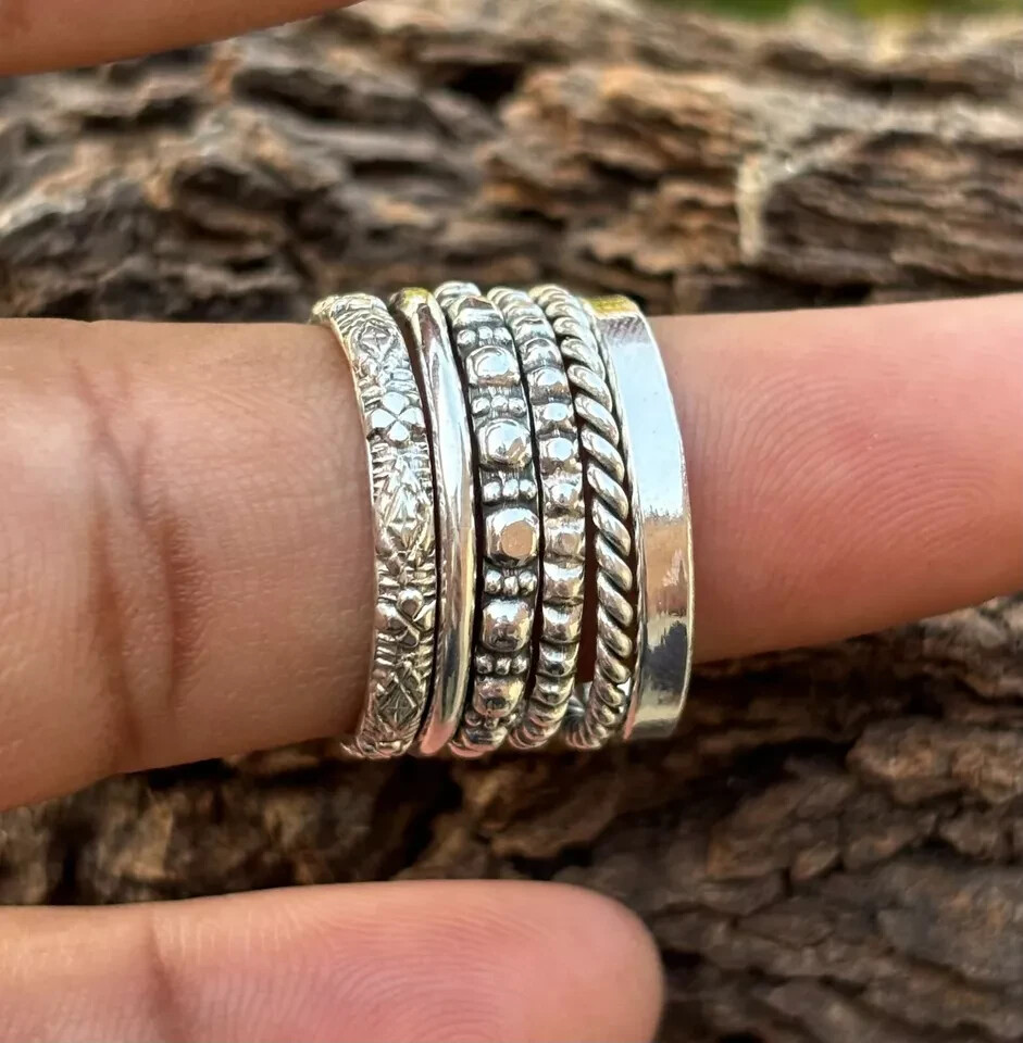 Set of 6 Sterling Silver Stacking Rings Sterling Silver Stackable Gift Ring Set