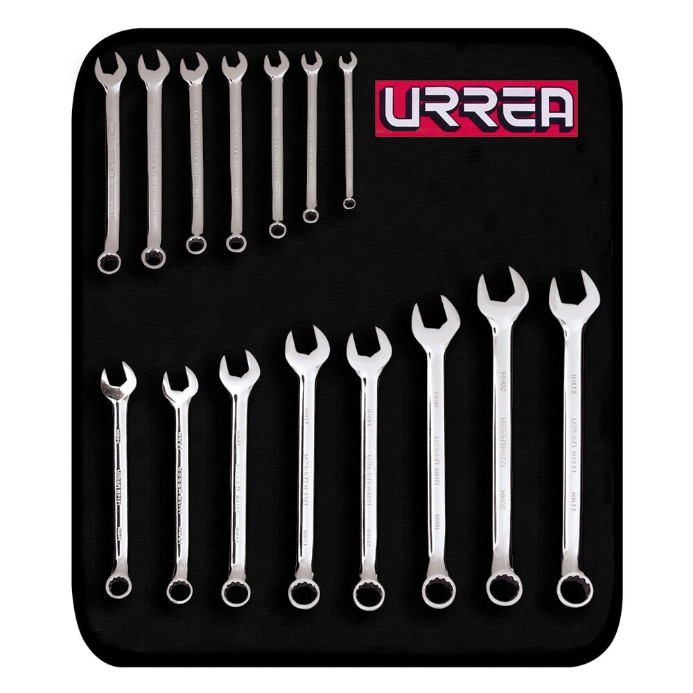 URREA 1200FM Metric Full Polish 12 Point Combination Wrench Set 15 Pieces
