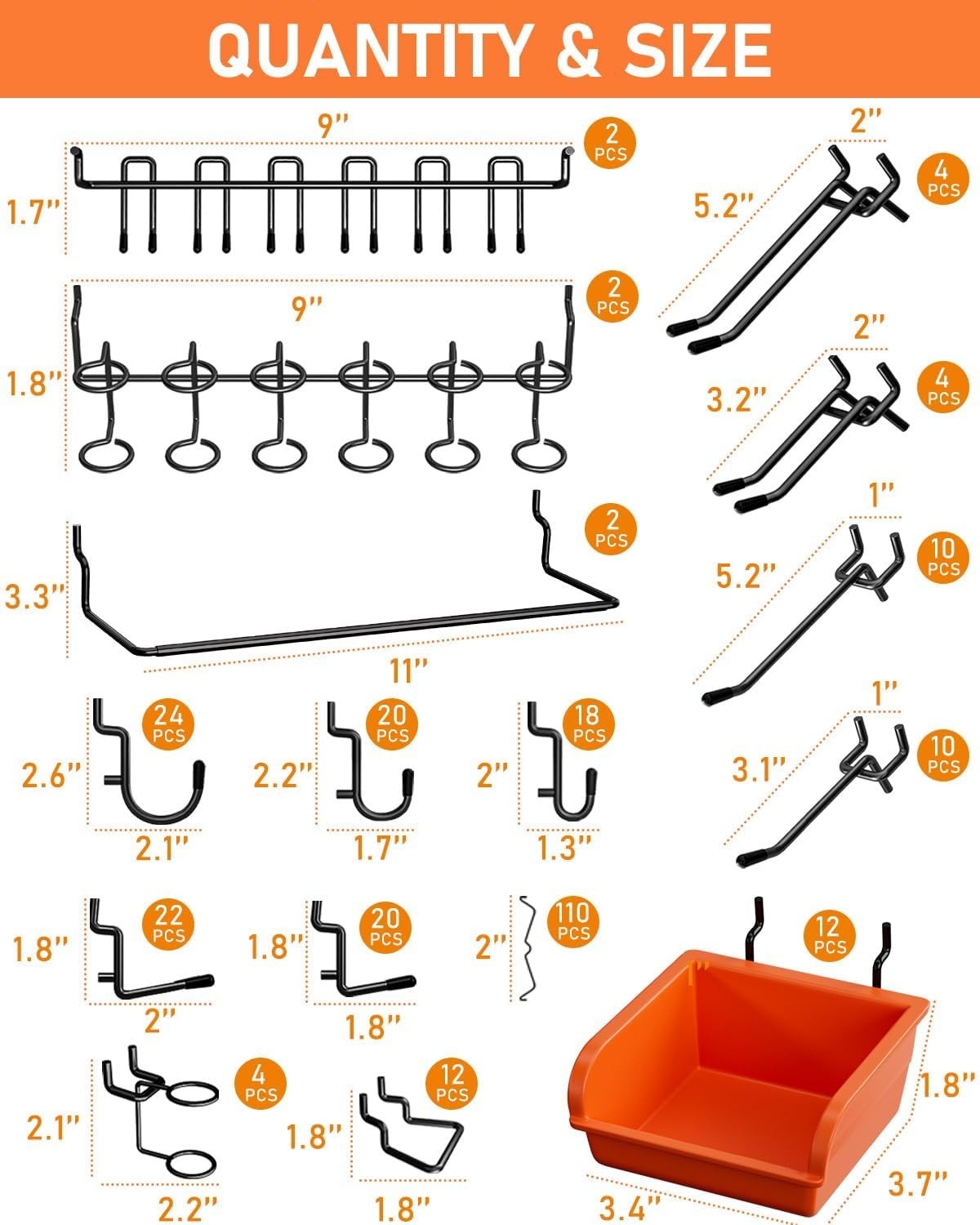 276PCS Extra Thick 1/4" Pegboard Accessories Organizer Kit, Heavy Duty