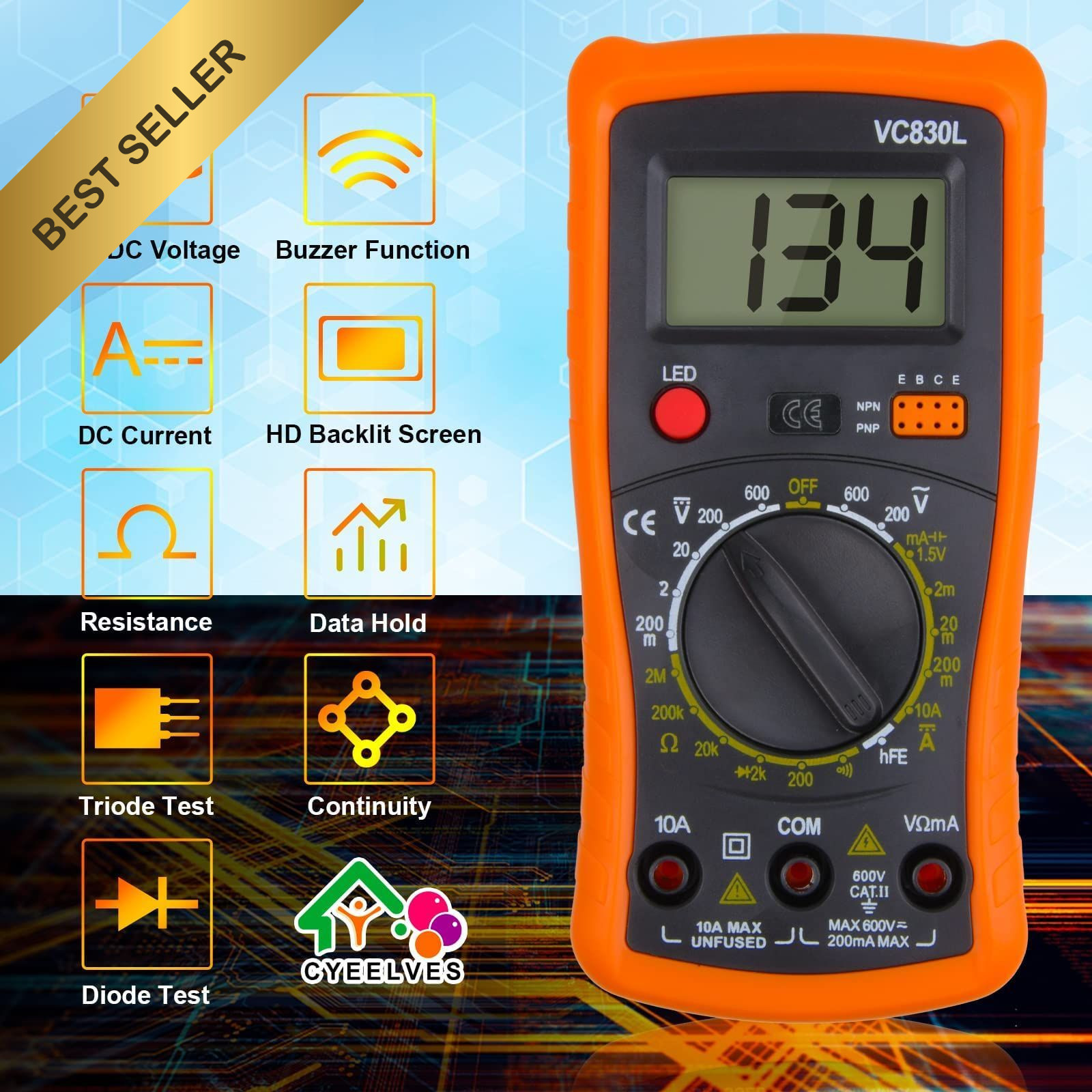 Digital Multimeter AC DC Voltmeter Ohm Amp Tester Backlit Battery Pocket Meter