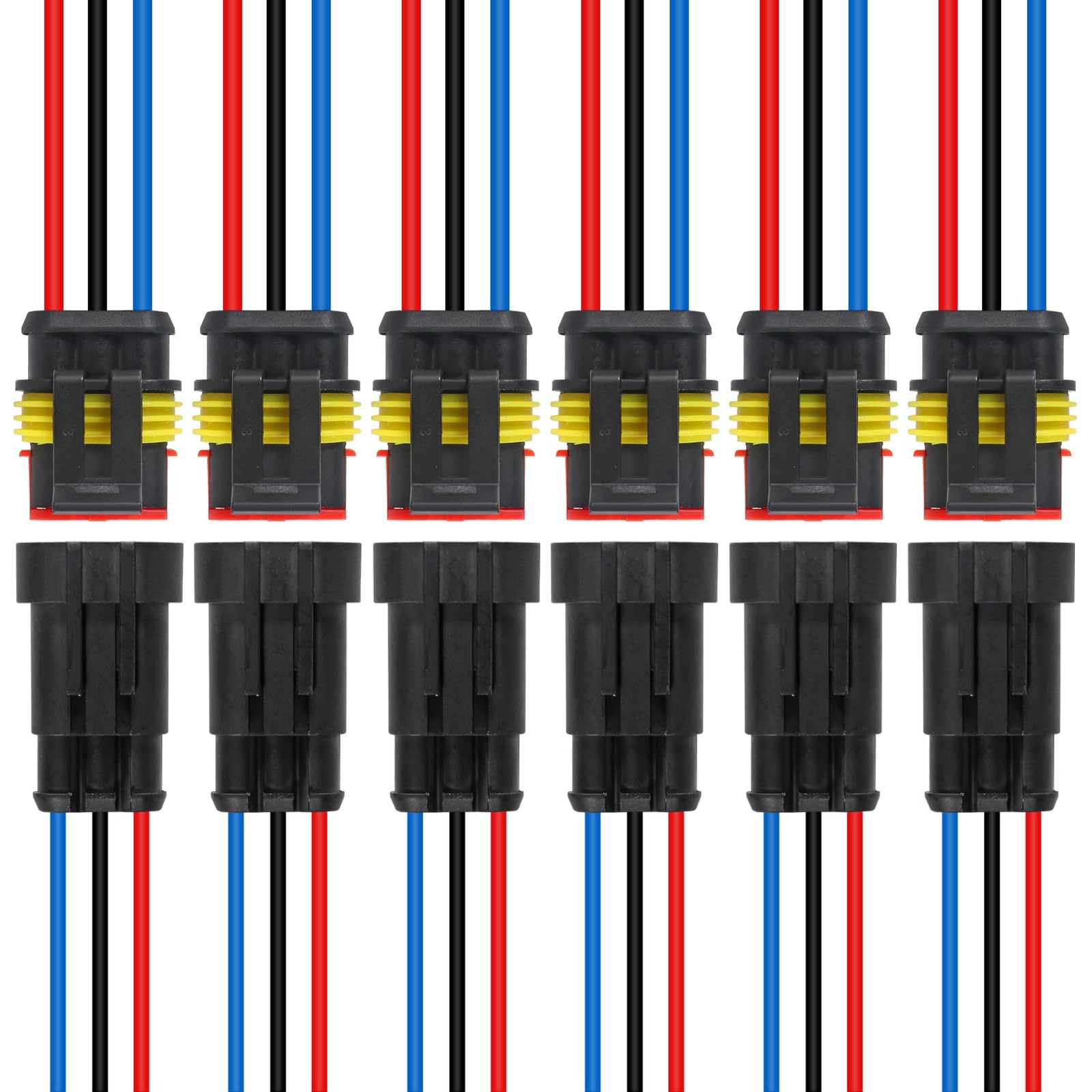 6 Sets 3 Pin Waterproof Connector Male Female Electrical 16 AWG Wire Truck