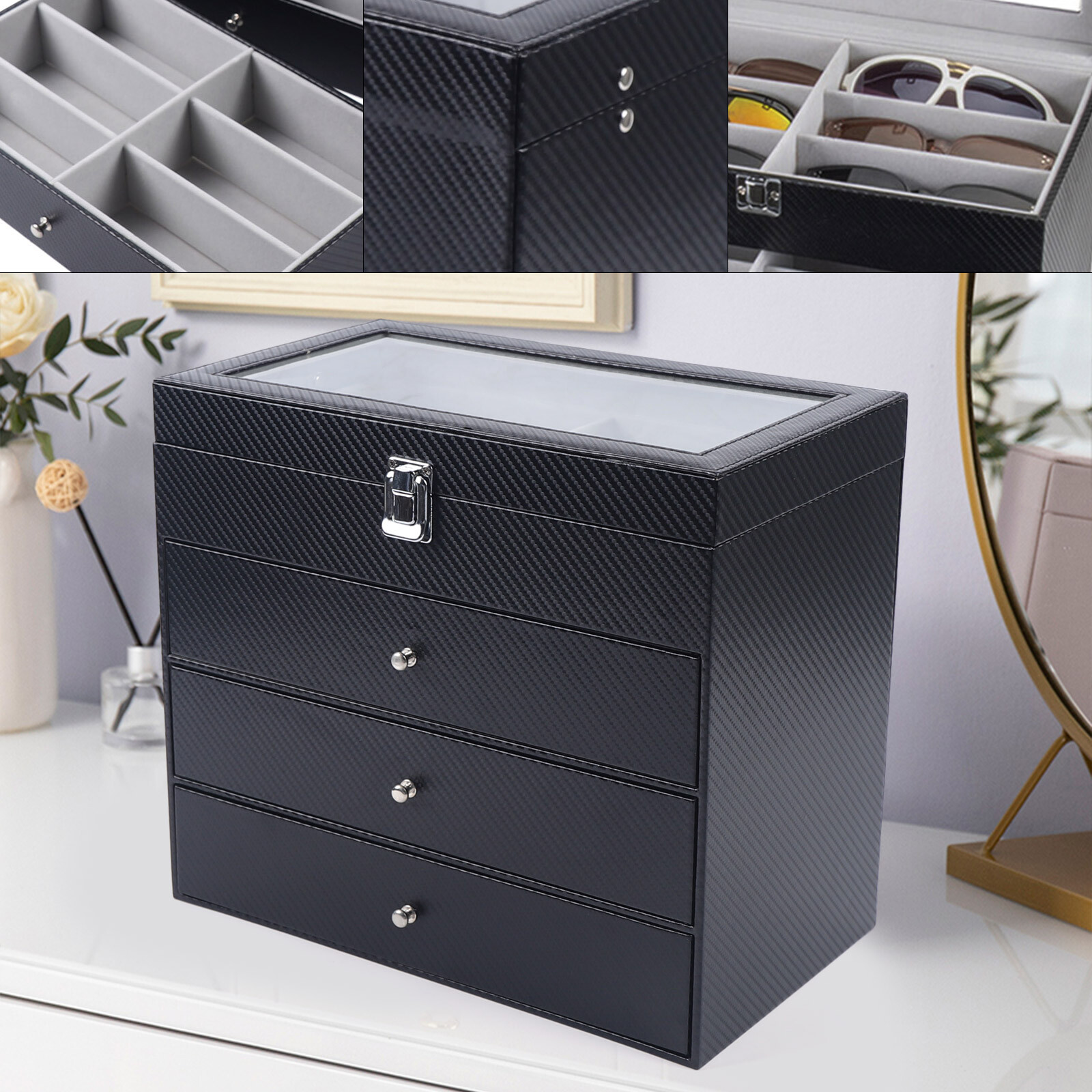 24 Slots Glasses Display Storage Box Organizer 4Layer Sunglasses Eyeglass Holder