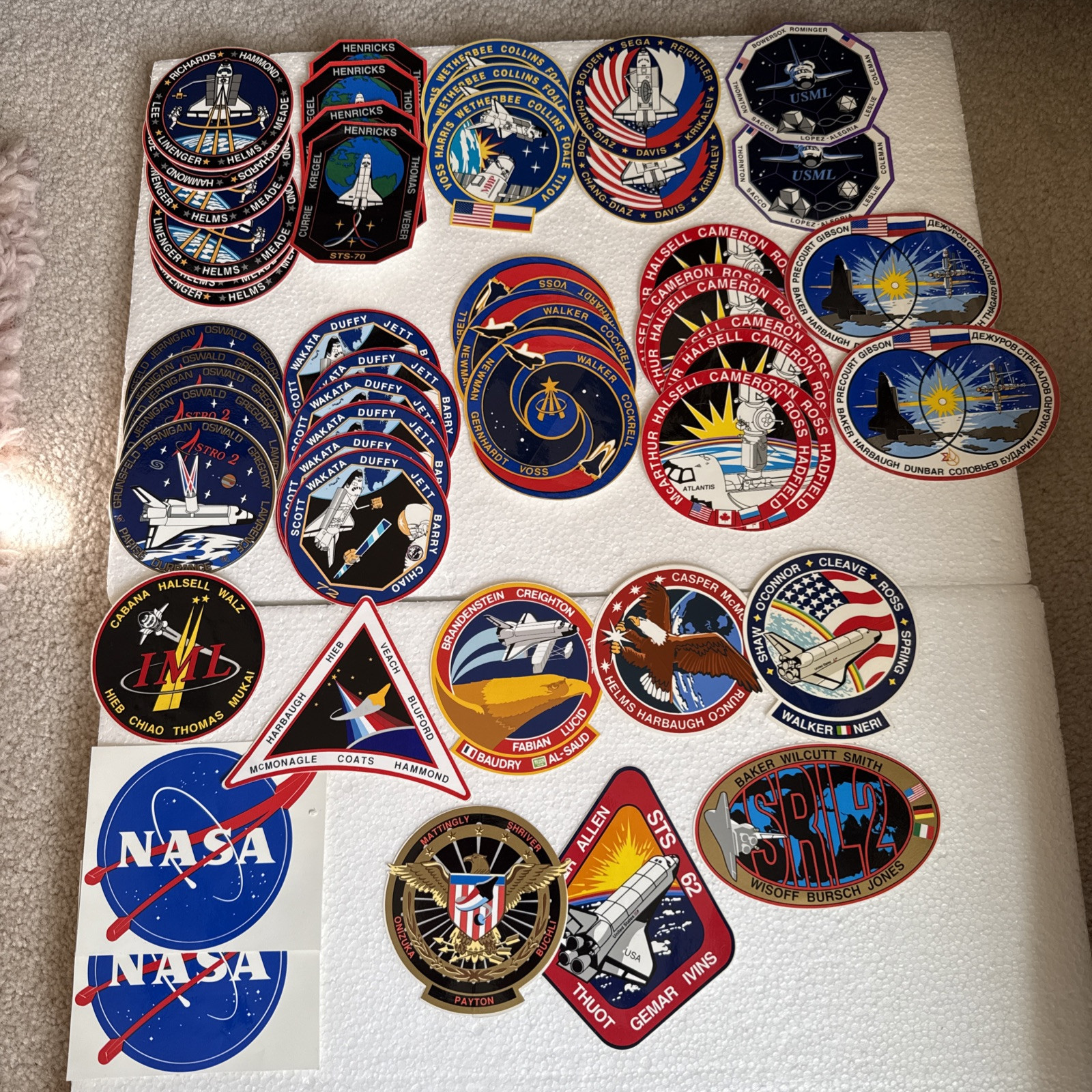 Vintage Bulk Lot of 50-NASA Space Shuttle Mission Decals - 1980s & 90s STS Crew