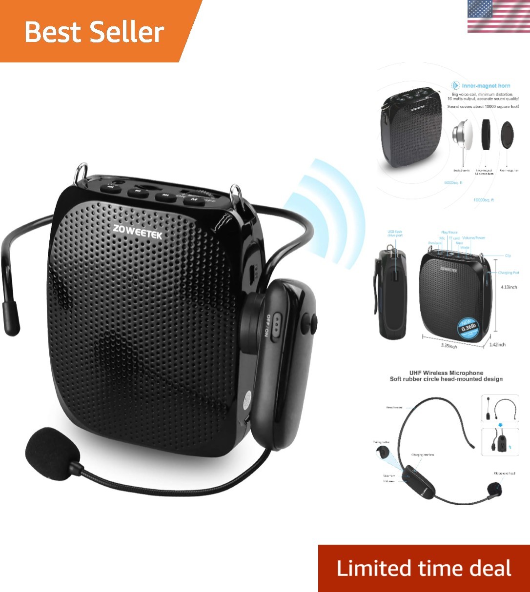 Voice Amplifier for Teachers - Portable 10W Sound with 2 Microphones