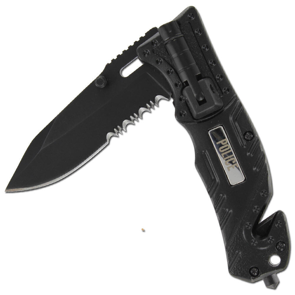 Lethal Defender Emergency Knife | LED Light Pocket Assisted Folding Police Black