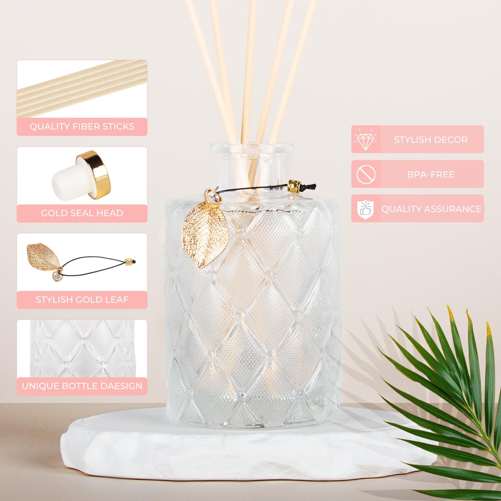 Glass Reed Diffusers Bottles for Home, Diffuser Bottles with 20PCS Reed Diffu...