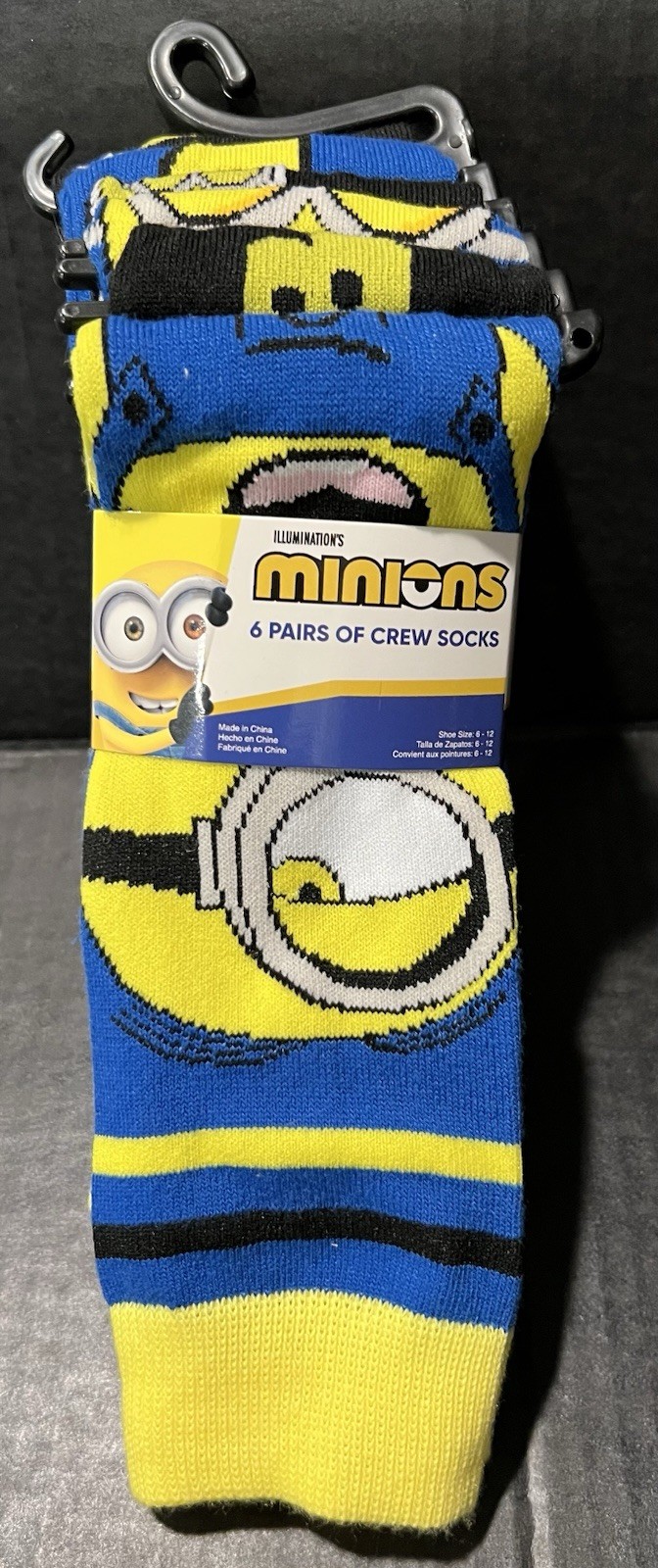 Brand New - One Size Fits Most - Minions - 6 Pair Crew Socks