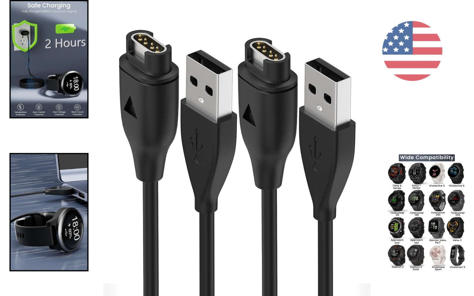 Versatile 3.3FT USB A Charging Cable for Garmin - 2 Pack for Active Lifestyles