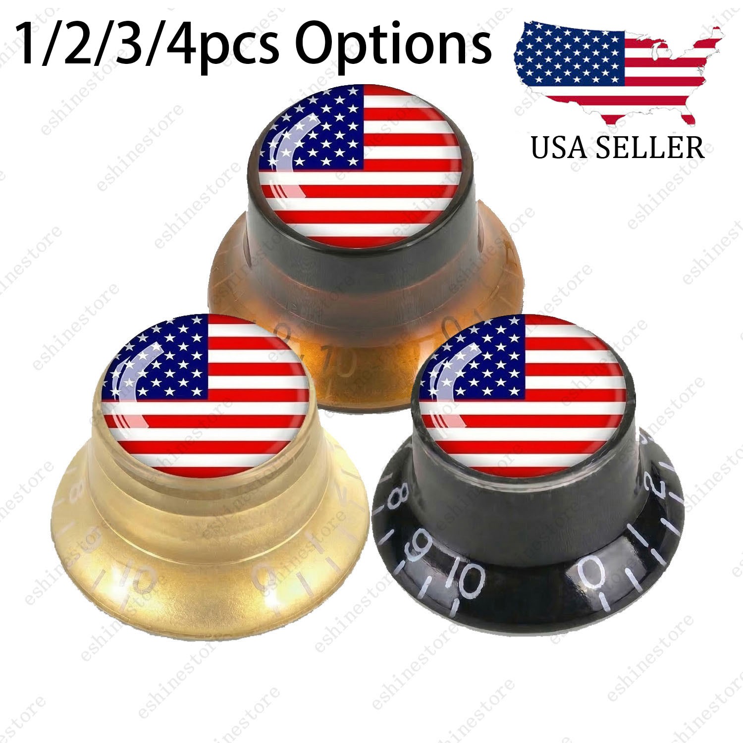 Guitar Reflector Knobs w/ American Flag Design Cap Top Hat Knobs for Les Paul SG