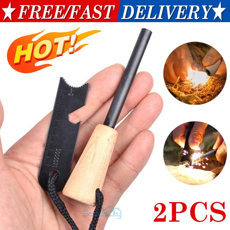 2pc Fire Starter Flint Steel Striker Survival Kit Ferro Rod Camping Outdoor Tool